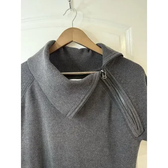 Calvin Klein Gray Sweater Dress XL Mock Neck Zip Detail Knit Midi - Picture 5 of 8